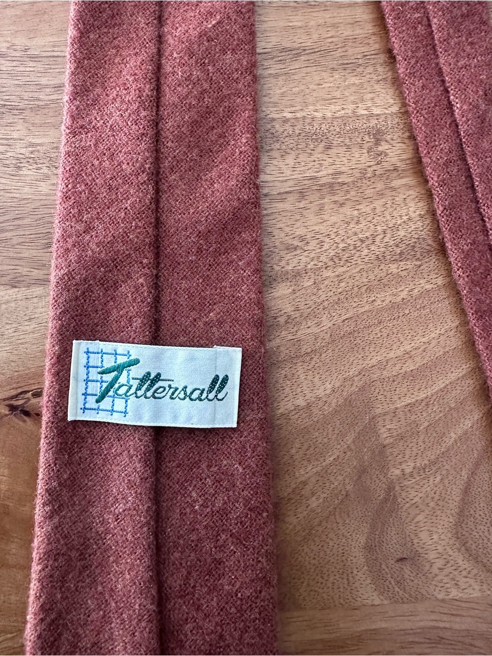 Vintage Tattersall Mens Terracotta Rust Orange Solid Wool Flannel Necktie